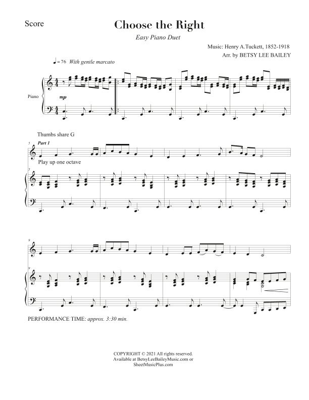 Choose the Right - Easy Piano Duet (arr. Betsy Lee Bailey)