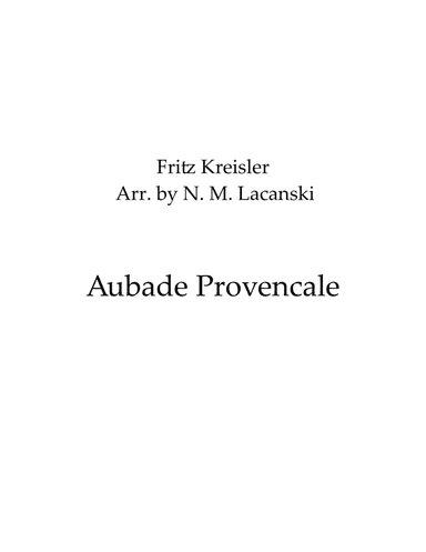 Aubade Provencale (arr. Nick Lacanski)