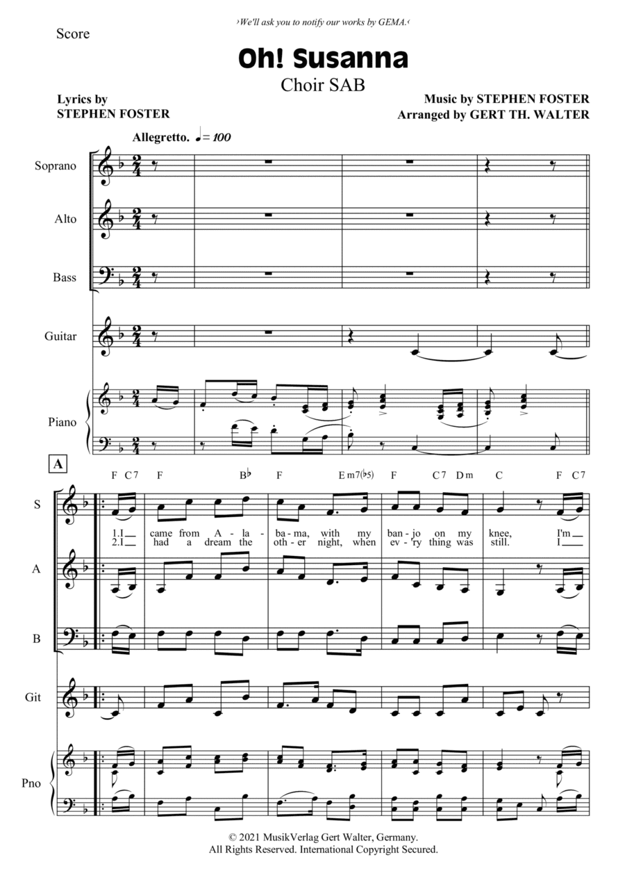 Oh! Susanna (arr. Gert Th. Walter)