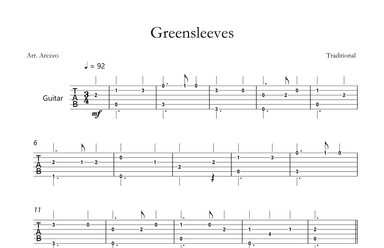 greensleeves tabs for guitar celtic traditional music (arr. Arezzo Music)