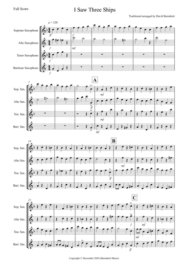 I Saw Three Ships (Jazzy Style!) for Saxophone Quartet (arr. David Burndrett)