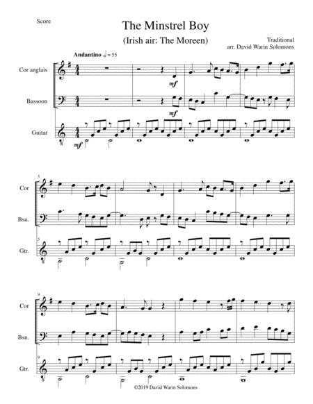 The Minstrel Boy (The Moreen) for cor anglais, bassoon and guitar (arr. David Warin Solomons)