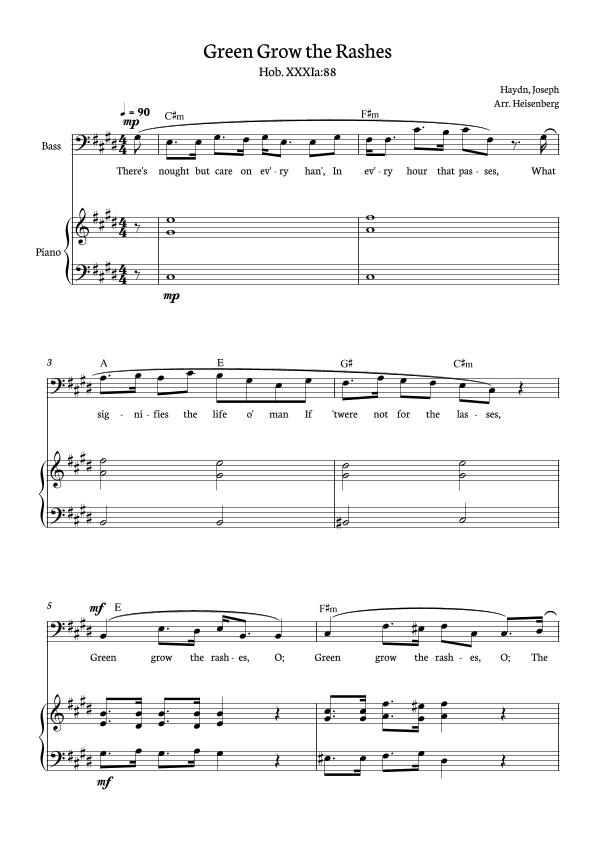 Joseph Haydn - Green Grow The Rashes for Bass with Piano and chords in C# minor. (arr. Heisenberg)