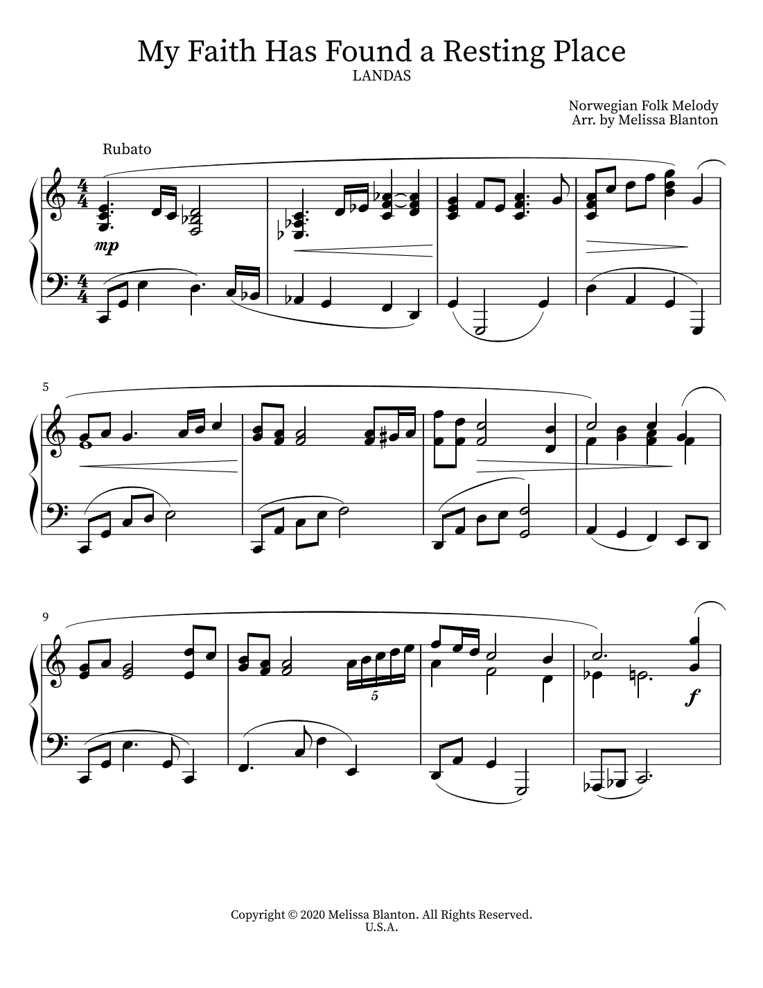 LANDAS ~ My Faith Has Found a Resting Place ~ Piano Solo (arr. Melissa.Blanton)