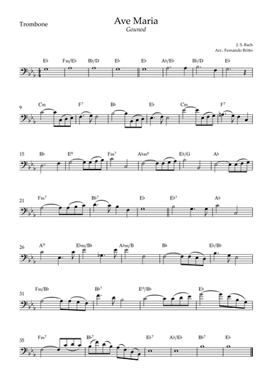 Ave Maria (Gounod) for Trombone Solo with Chords (Eb Major) (arr. Fernando Britto)