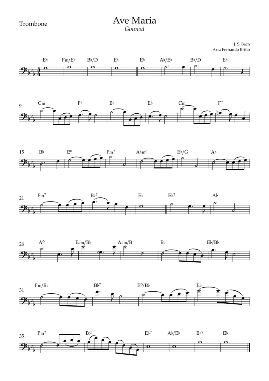 Ave Maria (Gounod) for Trombone Solo with Chords (Eb Major) (arr. Fernando Britto)