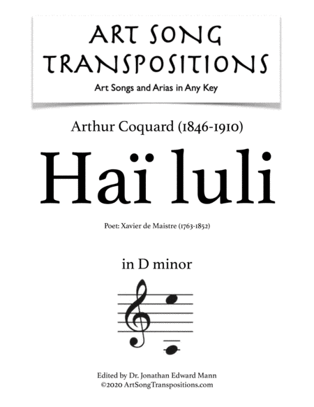 COQUARD: Haï luli (transposed to D minor) (arr. ArtSongTranspositions.com)