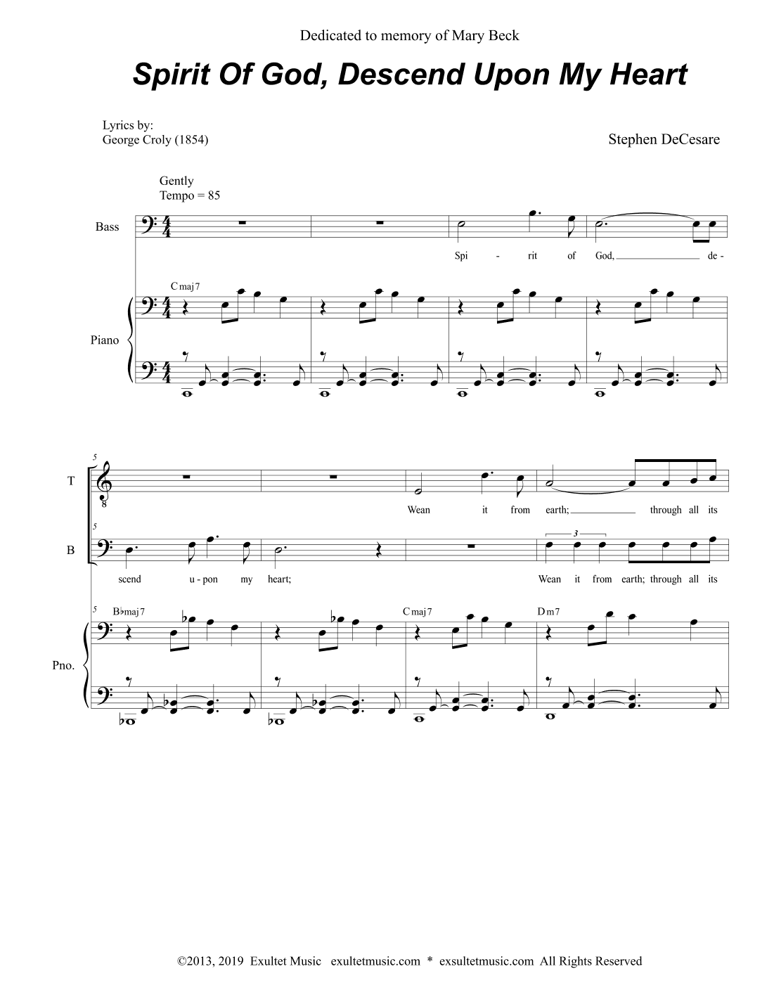 Spirit Of God, Descend Upon My Heart (2-part choir - (TB)
