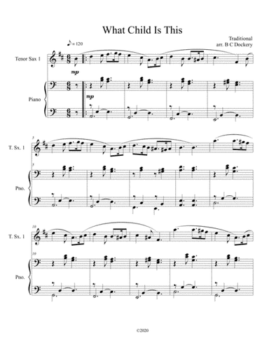 What Child Is This (Greensleeves) for Tenor Sax with optional piano accompaniment (arr. B C Dockery)