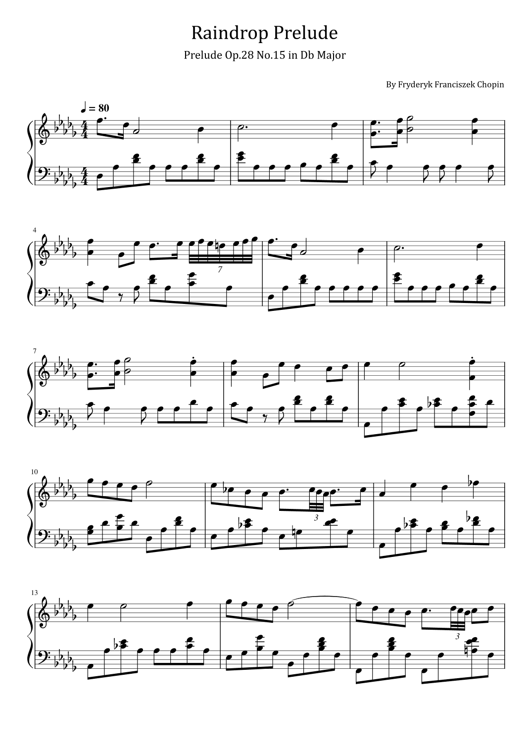 Chopin - Raindrop Prelude - Prelude Op.28 No.15 in Db Major (arr. poon)