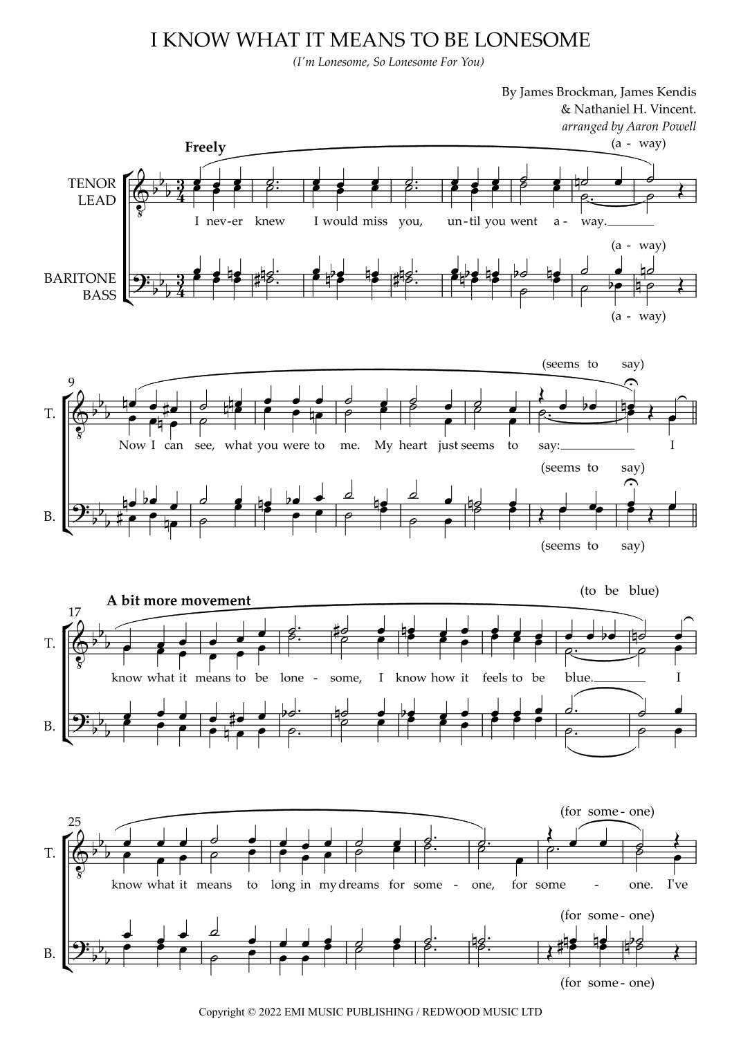 I Know What It Means To Be Lonesome (arr. Aaron Powell)