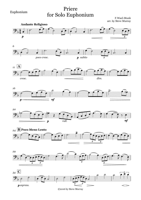 Priere for Euphonium Solo (arr. Steven H Murray)