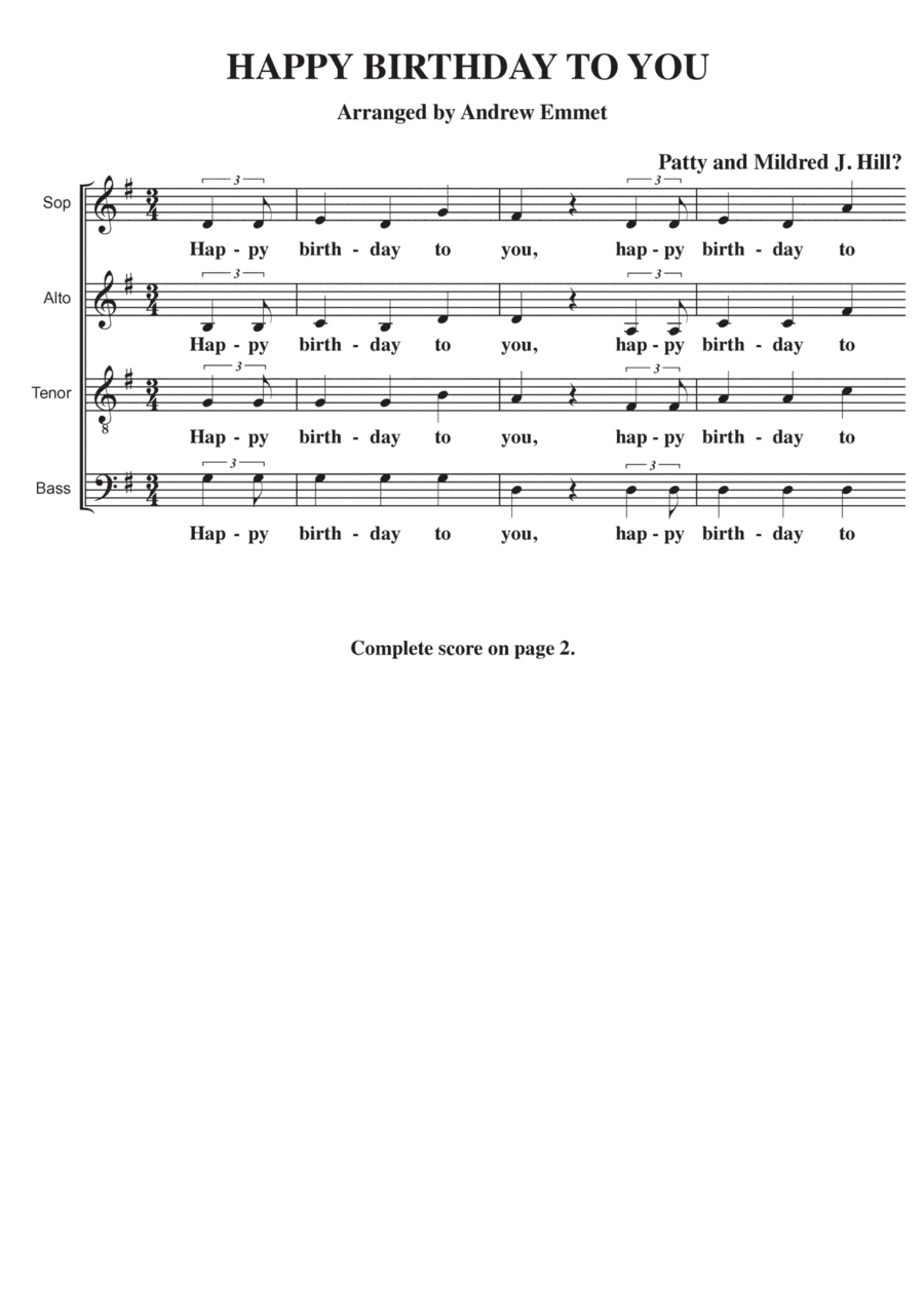 Happy Birthday To You A Cappella SATB (arr. Andrew Emmet)