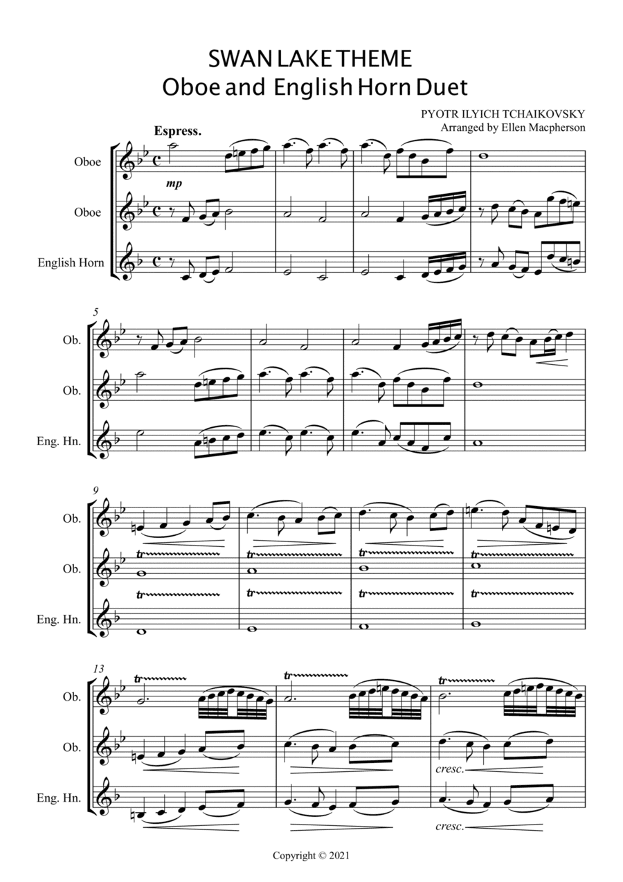 TCHAIKOVSKY SWAN LAKE THEME - OBOE AND ENGLISH HORN DUET (arr. Ellen Macpherson)