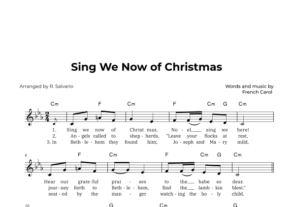 Sing We Now of Christmas (Key of C Minor) (arr. R. Salvario)