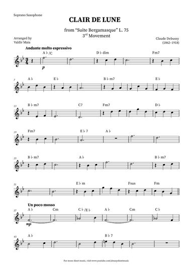 Clair de Lune - Soprano Sax + CHORDS (arr. Valdir Maia)