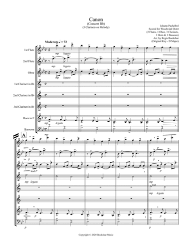 Canon (Pachelbel) (Bb) (Woodwind Octet - 2 Flute, 1 Oboe, 3 Clar, 1 Hrn, 1 Bassoon) (3 Clar lead) (arr. Regis Bookshar)