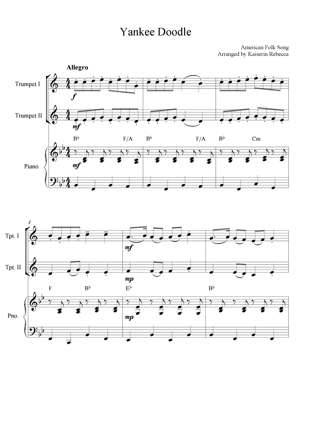 Yankee Doodle (arr. Kaiserin Rebecca)