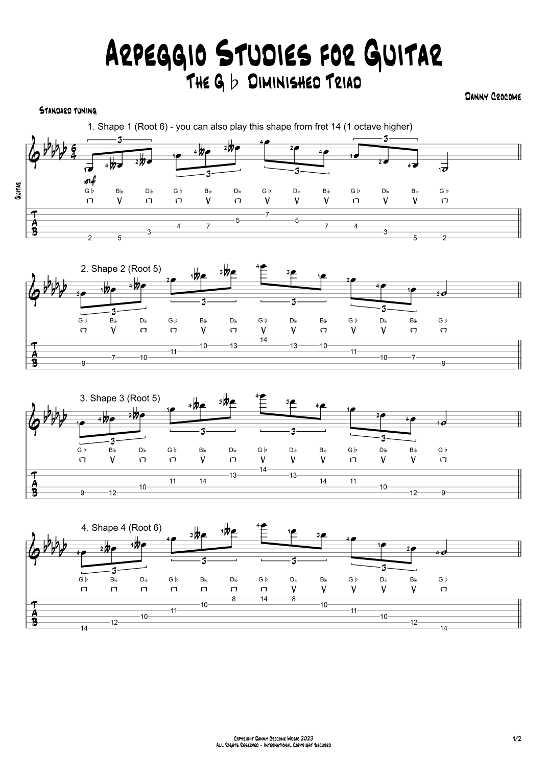 Arpeggio Studies for Guitar - The Gb Diminished Triad