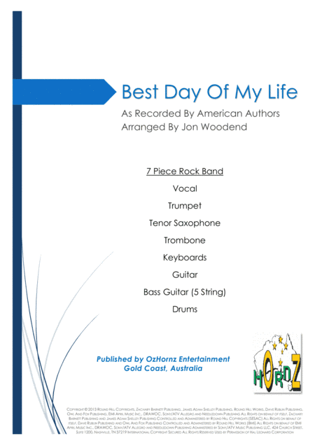 Best Day Of My Life (arr. Jon Woodend)