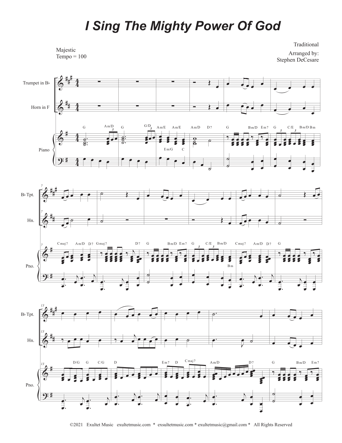 I Sing The Mighty Power Of God (Duet for Bb-Trumpet and French Horn - Piano accompaniment) (arr. Stephen DeCesare)