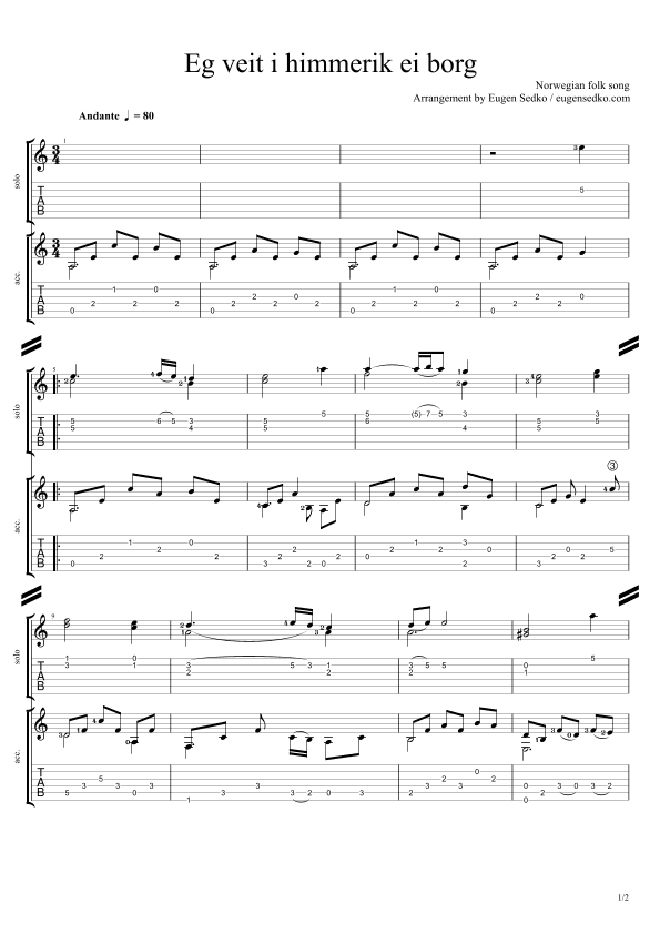 Eg veit i himmerik ei borg - Norwegian folk song for guitar duet (arr. Eugen Sedko)