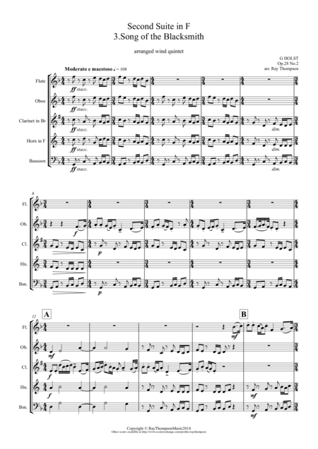 Holst: 2nd Suite in F Op. 28 No.2 Mvt. III. "Song of the Blacksmith" - wind quintet (arr. Ray Thompson)