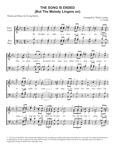 The Song Is Ended (but The Melody Lingers On) (arr. Walter Latzko)