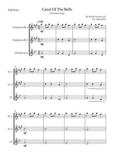 Carol Of The Bells (Christmas Song) for Clarinet Trio (arr. Fabio Britto)