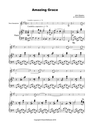 Amazing Grace, Concert Solo for Tenor Saxophone and Piano (arr. David McKeown)