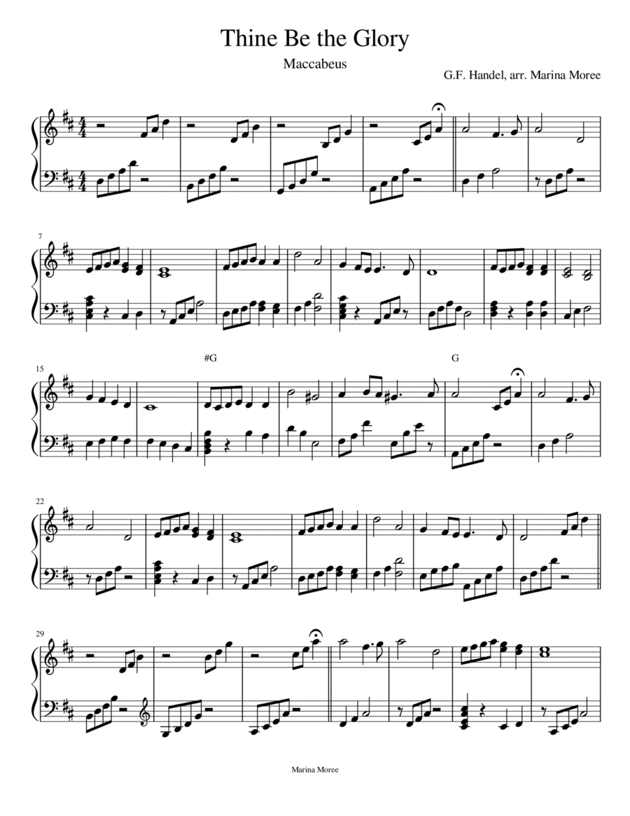 Thine Be the Glory (Maccabeus), intermediate lever harp arrangement (arr. Marina Moree)