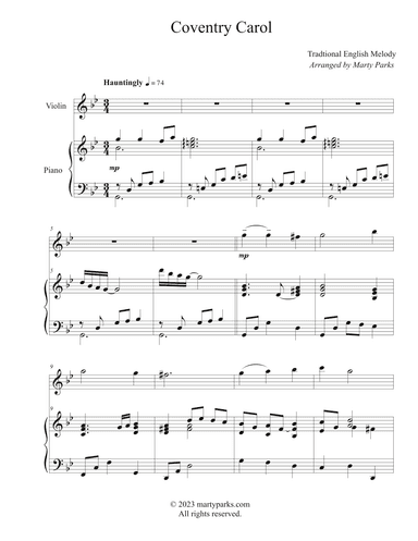 Coventry Carol (Violin-Piano) (arr. Marty Parks)