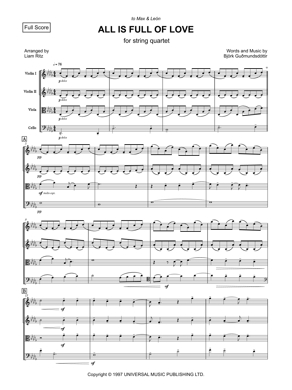 All Is Full Of Love (arr. Liam Ritz)