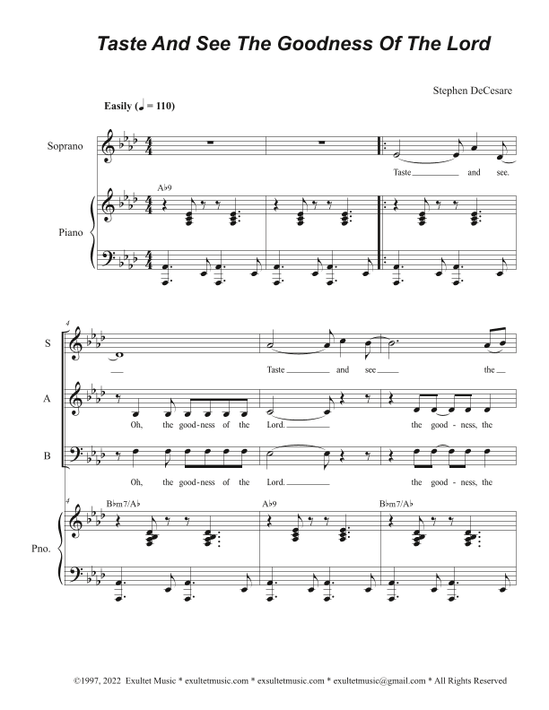 Taste And See The Goodness Of The Lord (Vocal Trio - (SAB)