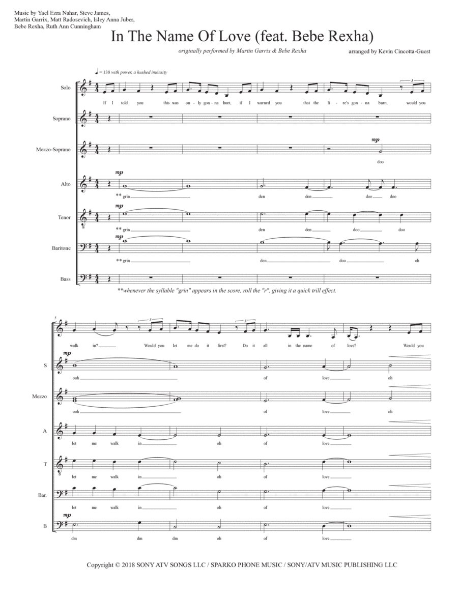 In The Name Of Love (feat. Bebe Rexha) (arr. Kevin Cincotta-Guest)