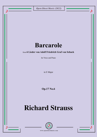 Richard Strauss-Barcarole,in E Major,Op.17 No.6 (arr. OSM Press)