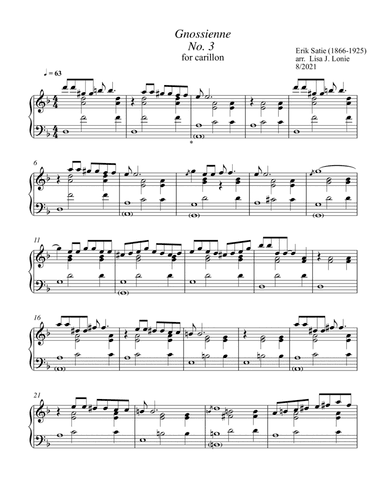 Gnossienne #3 for Carillon (arr. Lisa Lonie)