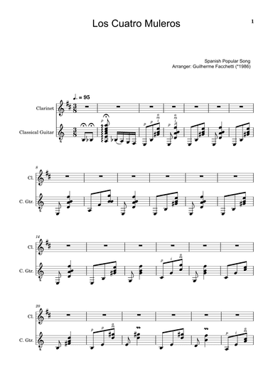 Spanish Popular Song - Los Cuatro Muleros. Arrangement for Clarinet and Classical Guitar. (arr. Guilherme Facchetti)
