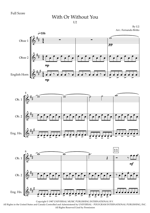 With Or Without You (arr. Fabio Britto)