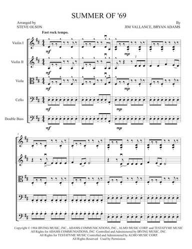 Summer Of '69 (arr. Steve Olson)