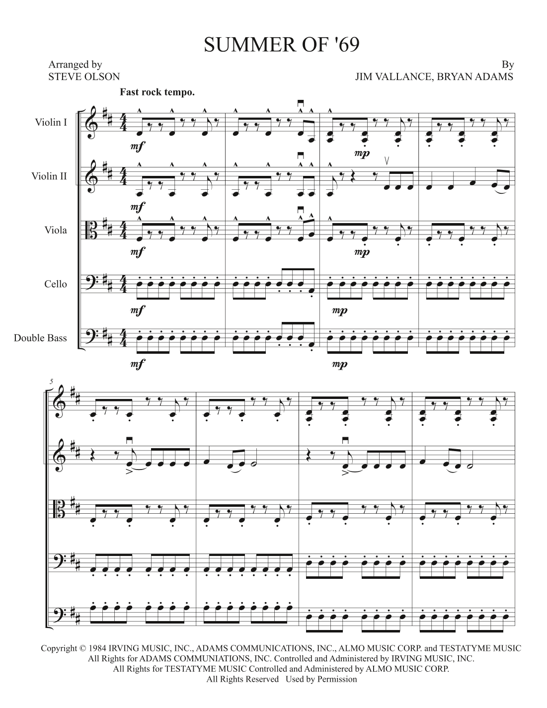 Summer Of '69 (arr. Steve Olson)