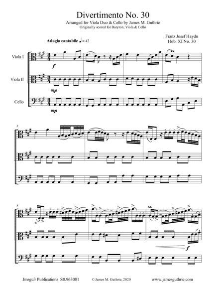 Haydn: Divertimento No. 30 for Viola Duo & Cello (arr. James M. Guthrie)