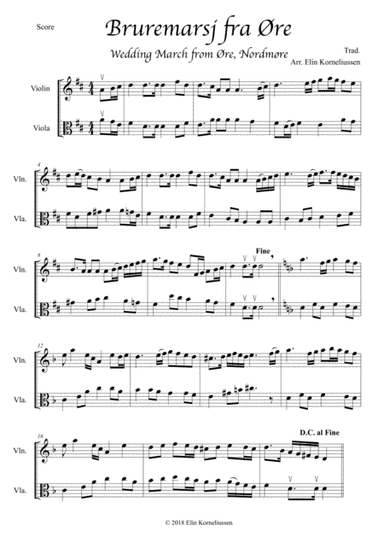 Wedding March from Øre - traditional tune from Norway, for violin and viola (arr. Elin Korneliussen)