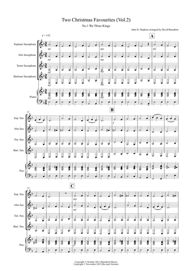 2 Christmas Favourites for Saxophone Quartet (volume two) (arr. David Burndrett)