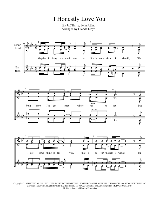I Honestly Love You (arr. Glenda Lloyd)