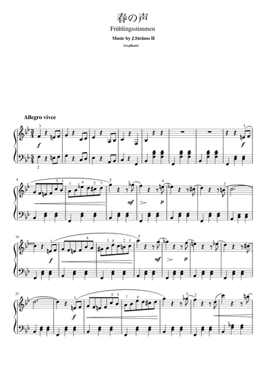"Frühlingsstimmen" Pianosolo (arr. pfkaori)