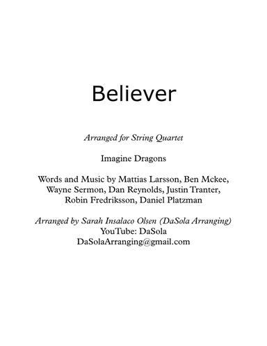 Believer (arr. DaSola Arranging (Sarah Insalaco Olsen))