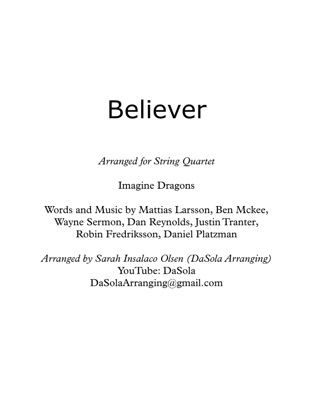 Believer (arr. DaSola Arranging (Sarah Insalaco Olsen))