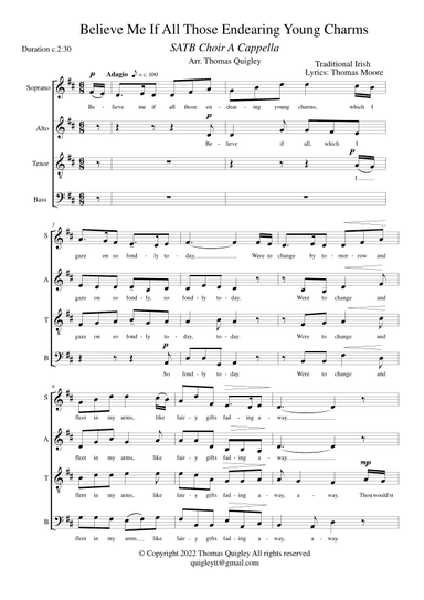 Believe Me If All Those Endearing Young Charms (SATB A Cappella) (arr. Thomas Quigley)