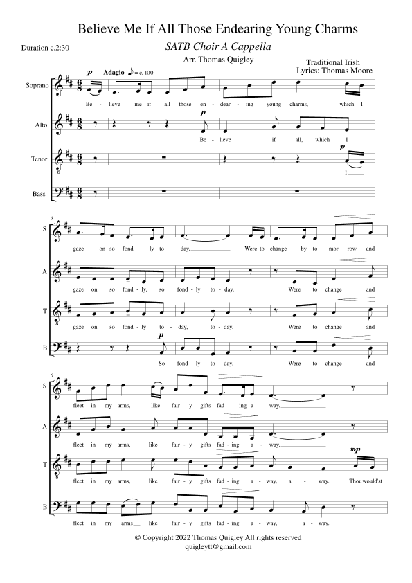 Believe Me If All Those Endearing Young Charms (SATB A Cappella) (arr. Thomas Quigley)